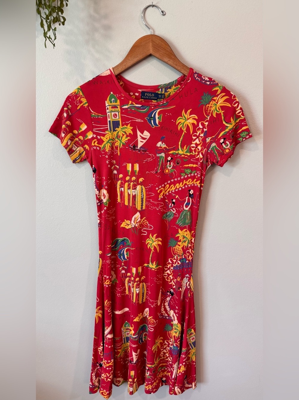 Polo by Ralph Lauren Red Tropical Print Dress Sz Xs